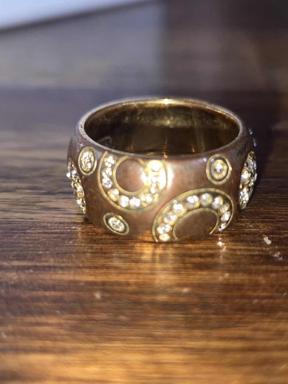 Coach Gold Tone Rhinestone Wide Band Ring Size 5.5 Signed As-Is